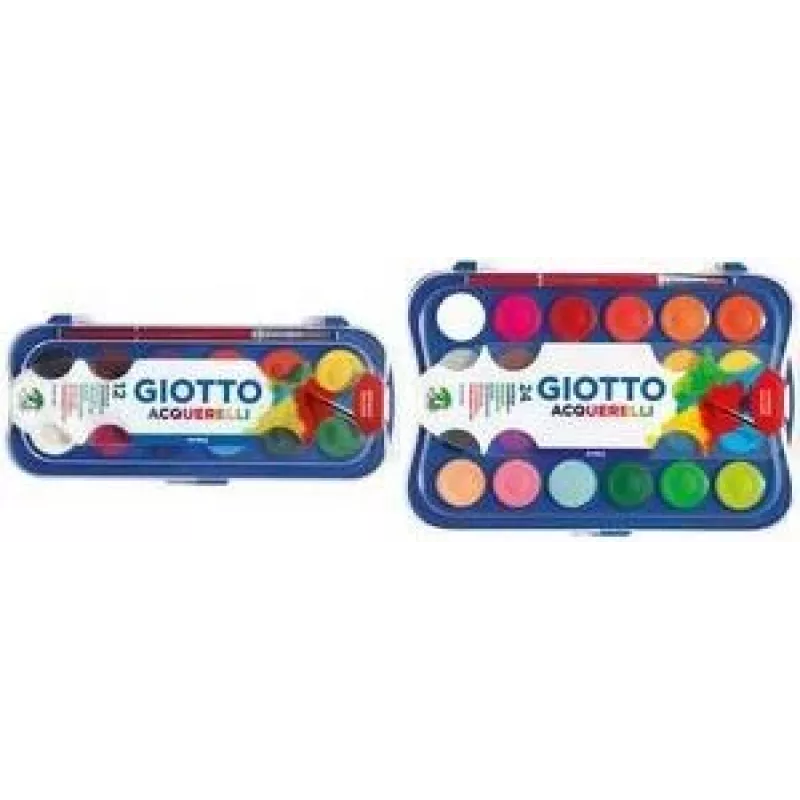GIOTTO Caixa de guache, 12 cores, godés de 30 mm, alta opacidade, estojo de plástico, inclui pincel (F351200)