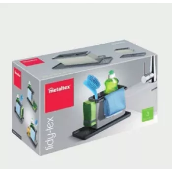 Metaltex Tidytex organizador de lava-loiça, plástico, cinzento, 2 suportes extraíveis para esponjas e panos de cozinha 297530109
