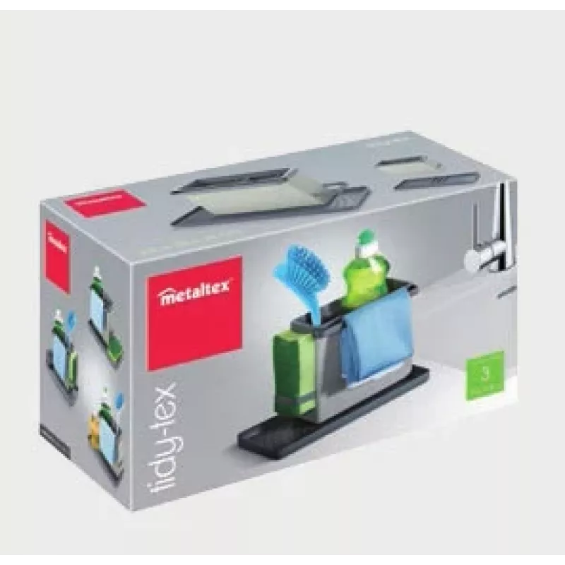 Metaltex Tidytex organizador de lava-loiça, plástico, cinzento, 2 suportes extraíveis para esponjas e panos de cozinha 297530109