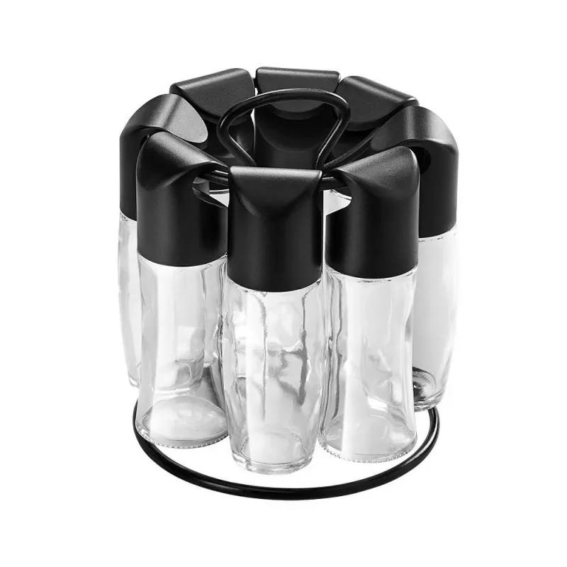 Metaltex Spice 8 porta-especiarias rotativo, redondo, preto, com 8 frascos de vidro vazios 252876080