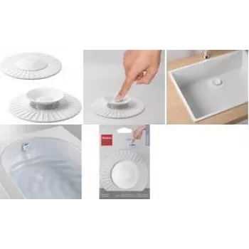 Tampa de ralo universal Metaltex em silicone 2-em-1 com filtro e tampão, branco 297558000