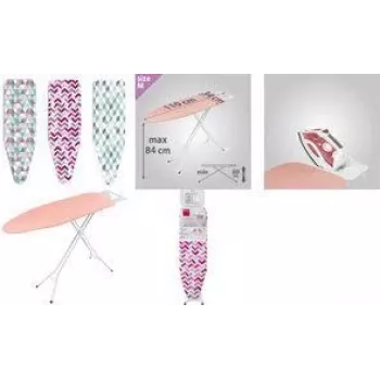 Tábua de passar Metaltex Kuma, branca com suporte de ferro de engomar metálico, rede permeável ao vapor, altura ajustável 70-88 cm, dobrável 418033001