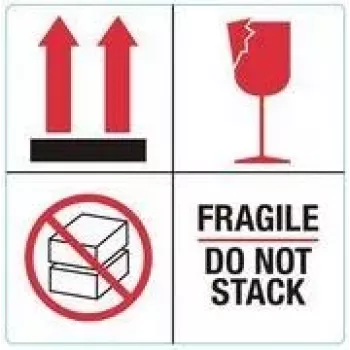 RILLPRINT 76930 etiquetas de aviso FRAGILE / DO NOT STACK, adesivo permanente, papel, branco/vermelho/preto, 100 x 50 mm, 500 etiquetas por rolo
