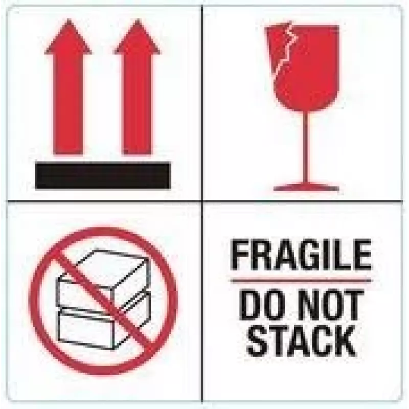 RILLPRINT 76930 etiquetas de aviso FRAGILE / DO NOT STACK, adesivo permanente, papel, branco/vermelho/preto, 100 x 50 mm, 500 etiquetas por rolo
