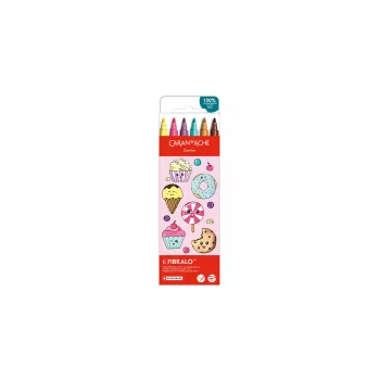 CARAN D'ACHE Fibralo Kawaii Candy marcadores de fibra, conjunto de 6, à base de água, tinta solúvel em água, utilizável a seco ou húmido (185.802)