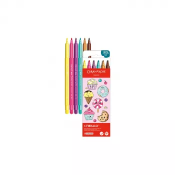 CARAN D'ACHE Fibralo Kawaii Candy marcadores de fibra, conjunto de 6, à base de água, tinta solúvel em água, utilizável a seco ou húmido (185.802)