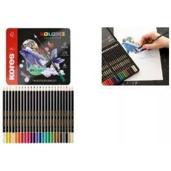 Kores KOLORES SELECTION lápis de cor triangulares, 24 cores diferentes, madeira de tília, mina totalmente colada, resistente à quebra, ergonómicos BB93325