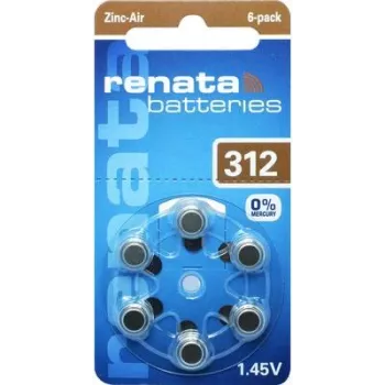 Renata ZA312 Pilha de zinco-ar para aparelhos auditivos PR41 165 mAh 1,4 V pack de 6 ZA312.DP6 0HG