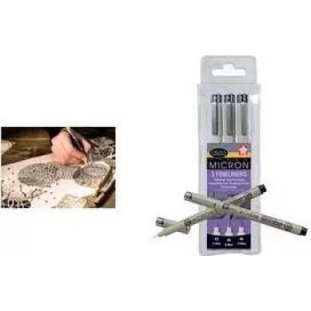 SAKURA Pigma Micron Conjunto de canetas fineliner, 3 canetas pretas (0,20, 0,25, 0,35 mm), tinta pigmentada resistente à água e à luz, qualidade de arquivo XSDK3FD