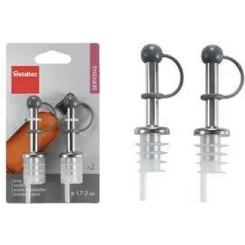 Bico vertedor de garrafa Metaltex em aço inoxidável, conjunto de 2 peças com tampões de PE, vertedura controlada para óleo, vinagre, molhos 257100080