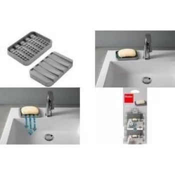 Saboneteira Metaltex Gravity-Soap, cinzenta, PEVA/EVA, reversível, 1 unid. 297019000