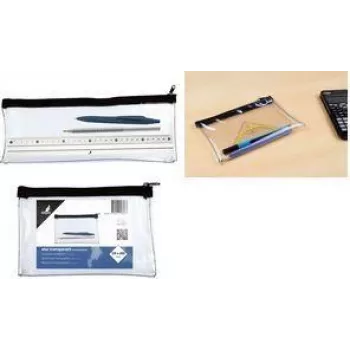 Estojo transparente KANGARO K-56201, 330 x 125 mm, fecho de correr, PVC