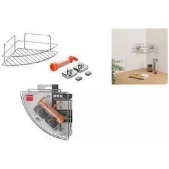 Prateleira de canto Reflex LUXY & VacuumFix Metaltex, prateado, 1 nível, montagem sem perfuração 403330000
