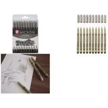 SAKURA Pigma Micron Conjunto de canetas fineliner, 10 preto, espessuras de traço 0,15–0,70 mm, POXSDK10A