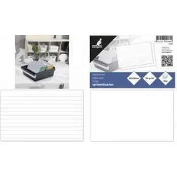 Fichas de arquivo KANGARO K-6104, 200 x 125 mm, pautadas, cartão branco, 190 g/m², cabeça vermelha, pauta azul/cinzenta, 100 fichas