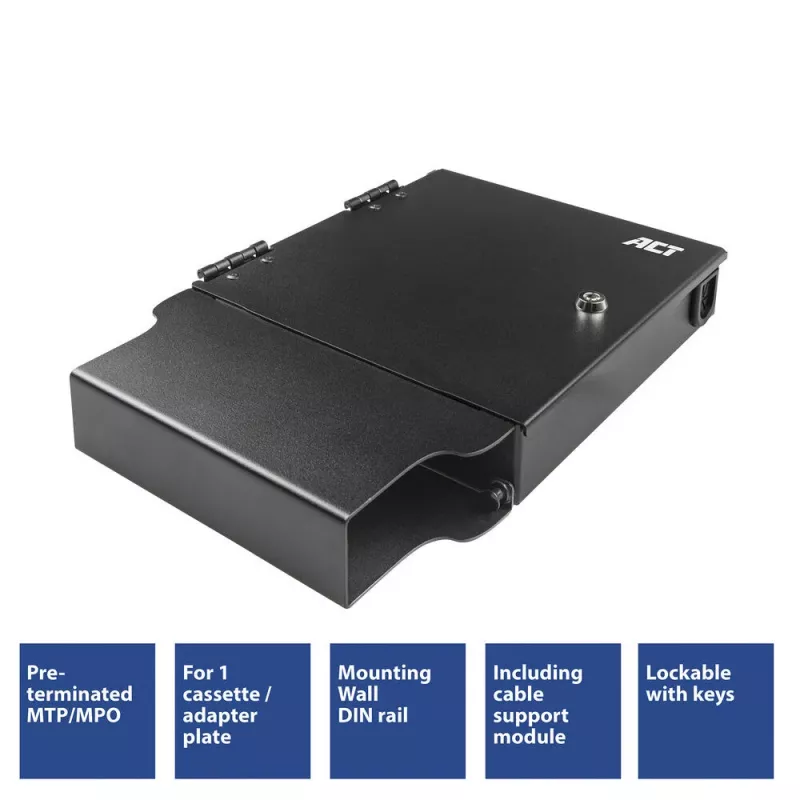 Patch box de fibra ótica ACT para cabos pré-confeccionados e adaptadores MTP/MPO, 1 slot (FA2130)