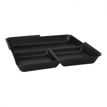 PAPSTAR Circulware Tabuleiro reutilizável, retangular, 3 compartimentos, preto, polipropileno com 30% de cargas minerais, 1 unid. (97023)