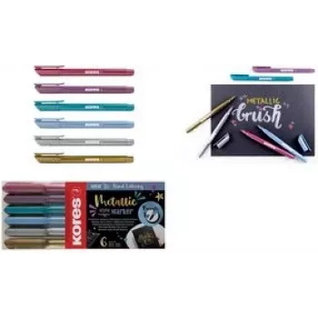 Kores Marcador de fibra Brush Tip Marker Metallic Style brushpen em cores metálicas, ponta de pincel, ideal para arte e trabalhos manuais - 1 unid. (M21461)