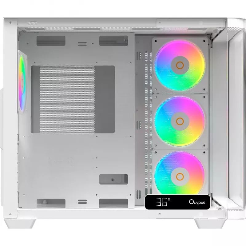 Caixa de PC mid-tower Ocypus Iota C70 Curve ARGB Digital Branca com vidro panorâmico de 270°