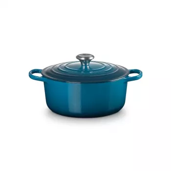 Le Creuset Signature Caçarola redonda em ferro fundido, 26 cm, 5,3 L, Azul Marseille