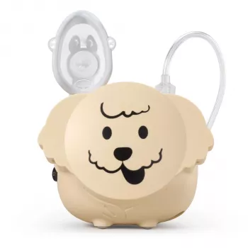 Flaem Nuova Puppy Nebulizador com compressor - Sistema de inalação pediátrico com nebulizador RF5, máscara para adulto e criança, bocal, peça nasal, tubo de ar, filtro de ar, taxa de nebulização 0,35 ml/min, MMAD 2,6 µm, nível de ruído 55 dB, 230V