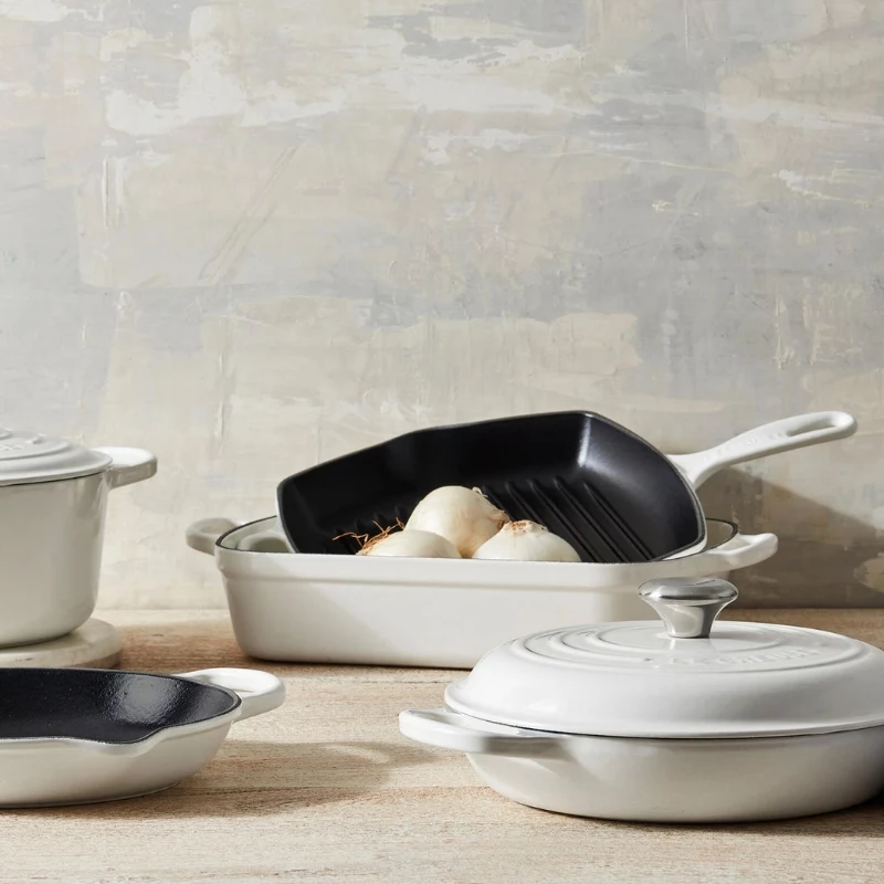 Le Creuset Grelhador quadrado de ferro fundido 26x26cm branco
