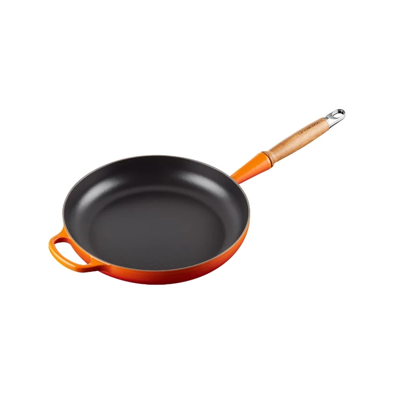 Le Creuset Frigideira de ferro fundido com cabo de madeira 28 cm volcanic laranja