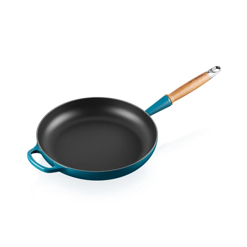 LE CREUSET Frigideira de ferro fundido com cabo de madeira Ø28cm azul
