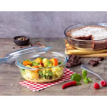Pyrex Essentials recipiente de vidro redondo com tampa 3L, vidro borossilicato, Ø22cm
