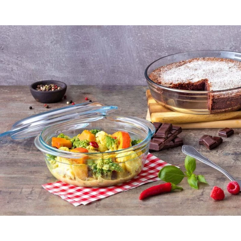 Pyrex Essentials recipiente de vidro redondo com tampa 3L, vidro borossilicato, Ø22cm