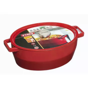 Pyrex assadeira de ferro fundido oval 5,8L vermelho 33x25cm