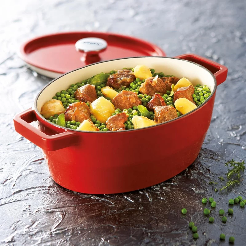 Pyrex assadeira de ferro fundido oval 5,8L vermelho 33x25cm
