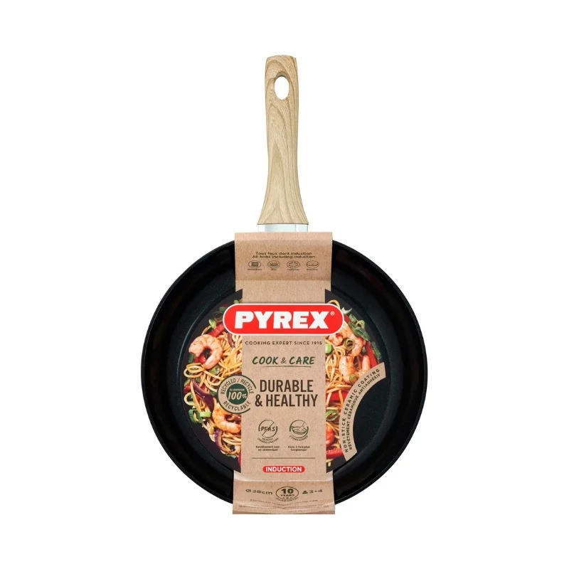 Frigideira PYREX Panna Cook&Care Ø28 cm, alumínio, Titanium 2X antiaderente, Thermo-Signal, indução, preta
