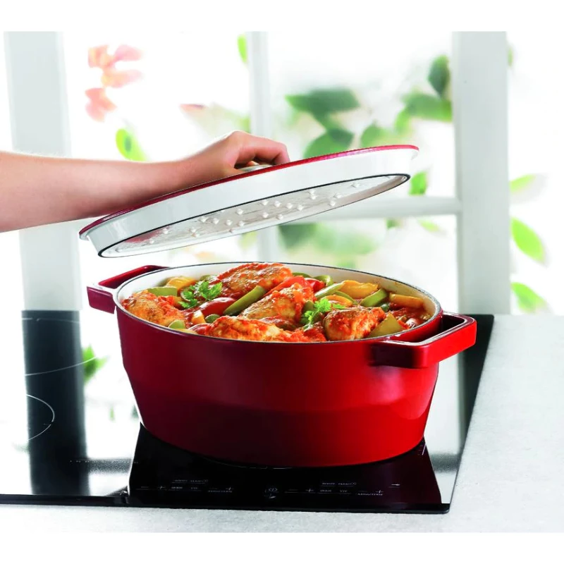 Assadeira oval em ferro fundido Pyrex 3,8L vermelha 29x21cm