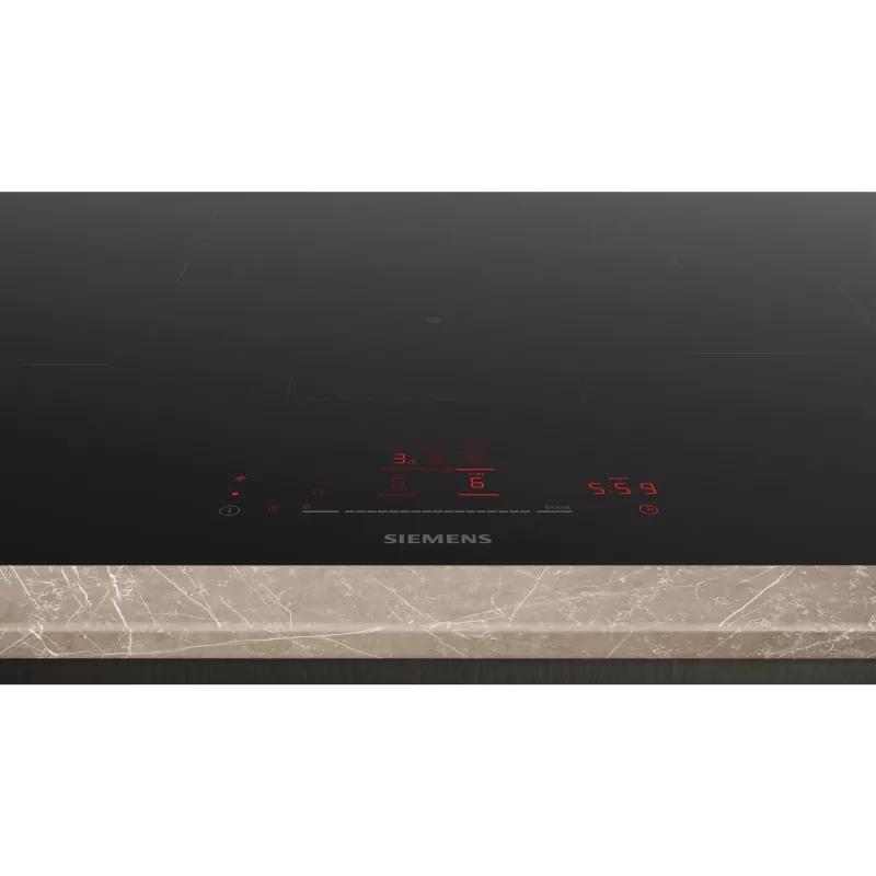 Placa de indução Siemens EH801HFB1E iQ300 80 cm preta, encastrada a nível (integrada)