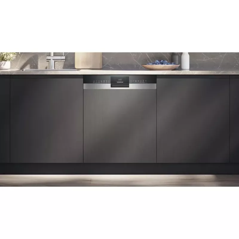 Máquina de lavar loiça semi-integrada Siemens SX53ES22CE iQ300, 60 cm, 13 conjuntos de louça, classe de eficiência energética E, Home Connect, AquaStop, InfoLight, aço inoxidável