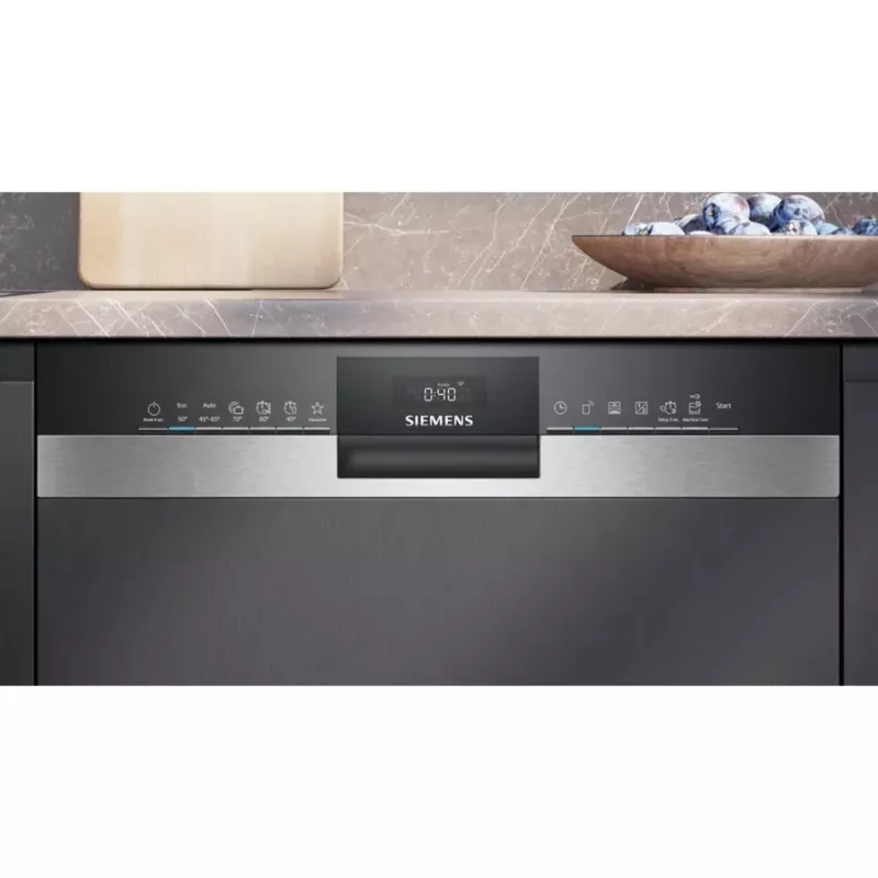 Máquina de lavar loiça semi-integrada Siemens SX53ES22CE iQ300, 60 cm, 13 conjuntos de louça, classe de eficiência energética E, Home Connect, AquaStop, InfoLight, aço inoxidável