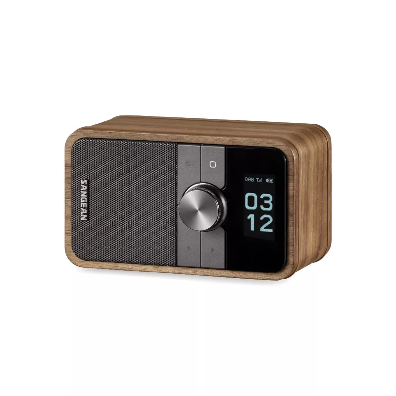 Rádio portátil DAB+ Sangean DDR-8 com acabamento em madeira maciça de nogueira
