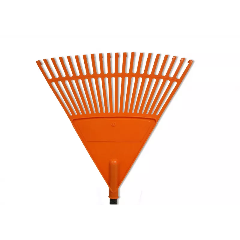 HORTUS Ancinho de folhas com cabo de alumínio, cabeça em leque de 45 cm laranja, 20 dentes