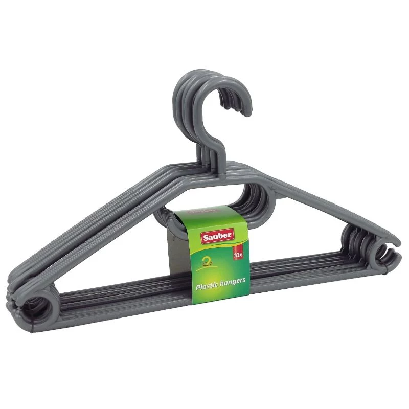 Cabides de plástico SAUBER pack de 10 preto/branco/cinzento – Cabides estreitos que poupam espaço com gancho rotativo a 360° e entalhes para os ombros