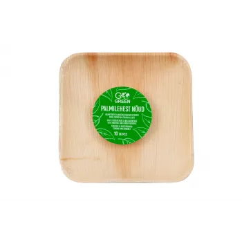 Pratos quadrados de folha de areca GoGreen 15x15 cm pack de 10 naturais descartáveis