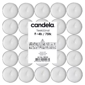 Velas de chá CANDELA 75 unid. – Velas de chá brancas sem perfume de parafina em copos de alumínio, 3,5-4h de duração