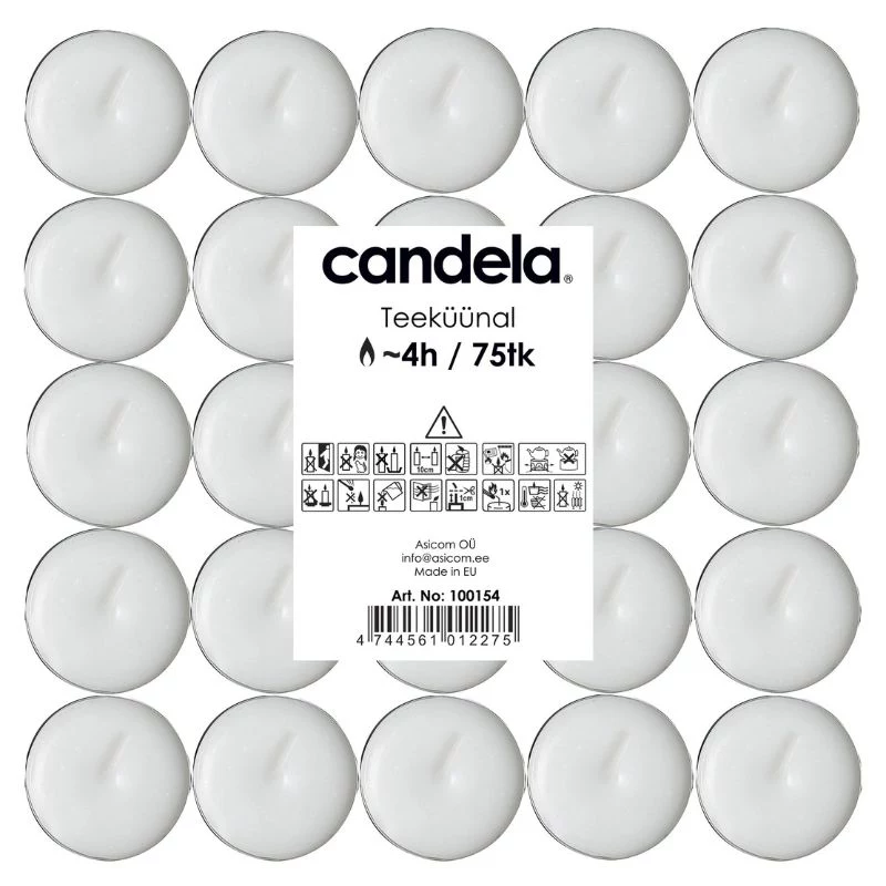 Velas de chá CANDELA 75 unid. – Velas de chá brancas sem perfume de parafina em copos de alumínio, 3,5-4h de duração