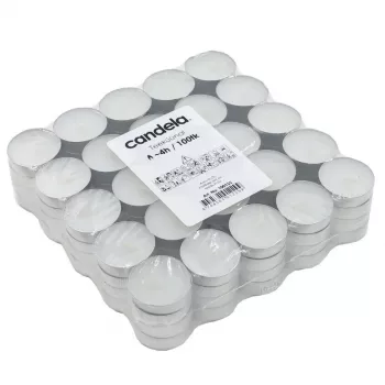Velas de chá CANDELA 100 unid., brancas, sem perfume, 4 h de duração