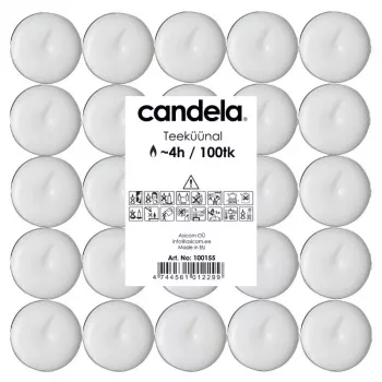 Velas de chá CANDELA 100 unid., brancas, sem perfume, 4 h de duração