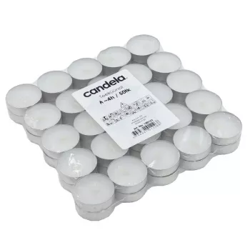 Velas de chá CANDELA 50 unid., brancas, sem perfume, 4 h de duração, copos de alumínio