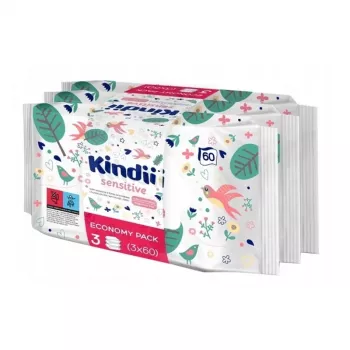 Kindii Sensitive conjunto de toalhetes para bebé 3x60 unidades
