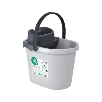 ECO EGO Balde oval com espremedor de botão plano, 10 L, cinzento/verde, polipropileno