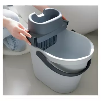 ECO EGO Balde oval com espremedor de botão plano, 10 L, cinzento/verde, polipropileno