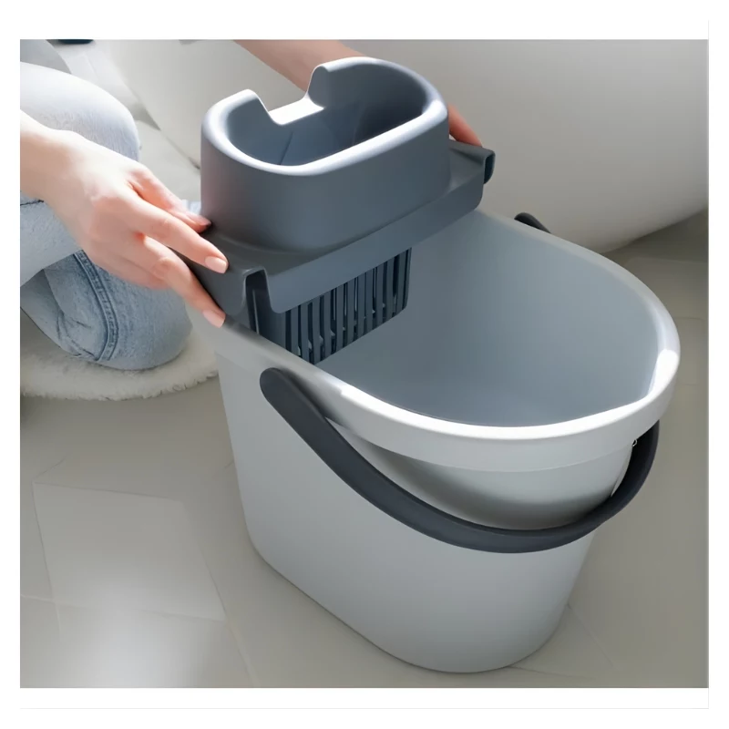 ECO EGO Balde oval com espremedor de botão plano, 10 L, cinzento/verde, polipropileno